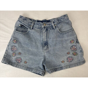 Vtg 80s No Excuses Embroidered Floral Jean Short Festival Grunge Y2K High Rise 9